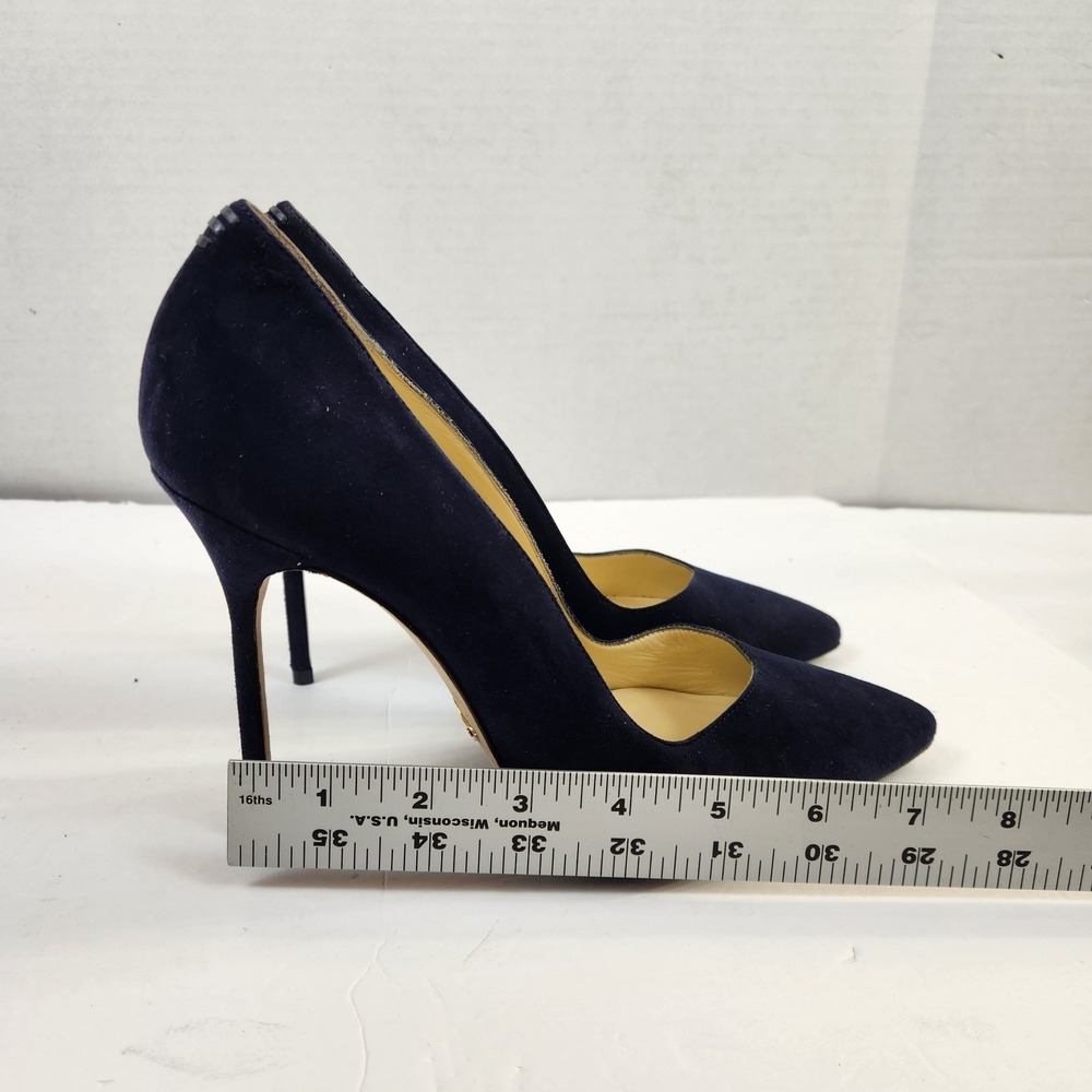Sarah Flint Perfect Pump 100 Navy Suede Pointed Toe Stiletto Heels Sz 39.5 US 9 - Picture 10 of 12